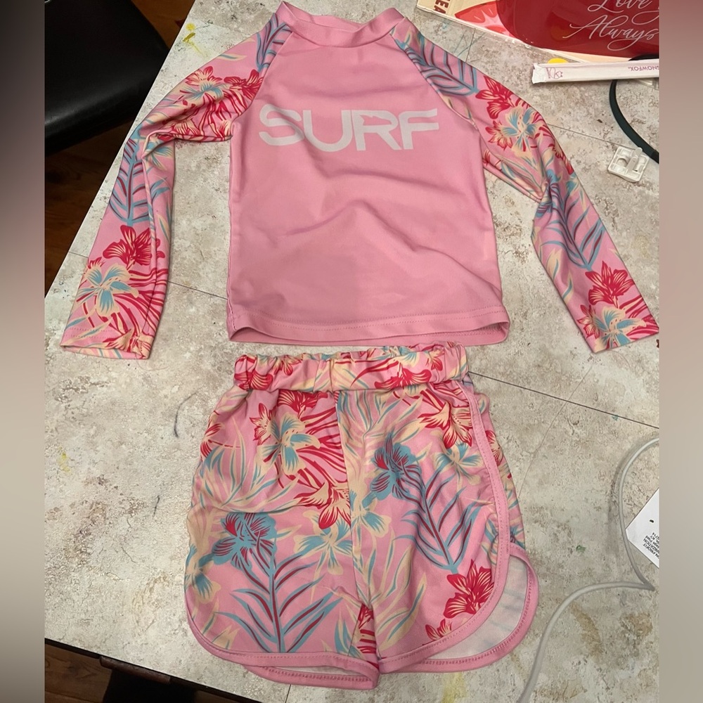 Kids Pink Floral Swim Set